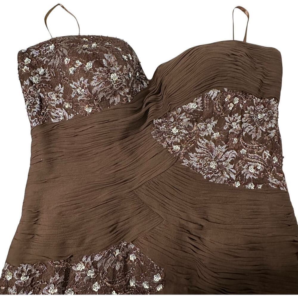 Jovani Strapless Pleated Sequence Full Length Evening Prom Gown Brown (16) - Picture 11 of 13